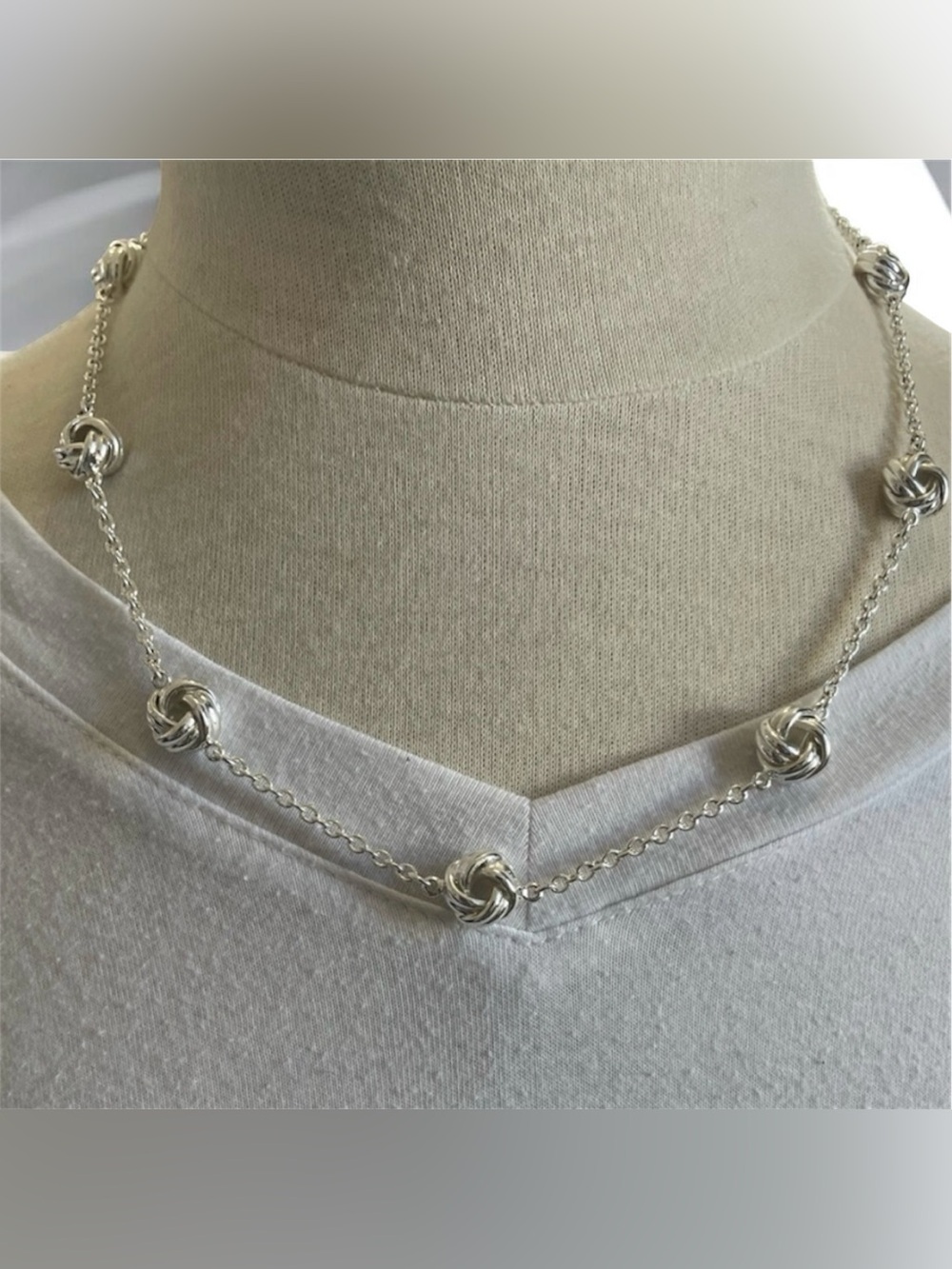 Vintage 2000s Silver-Tone Love Knot Station Necklace Y2K Minimalist Like New